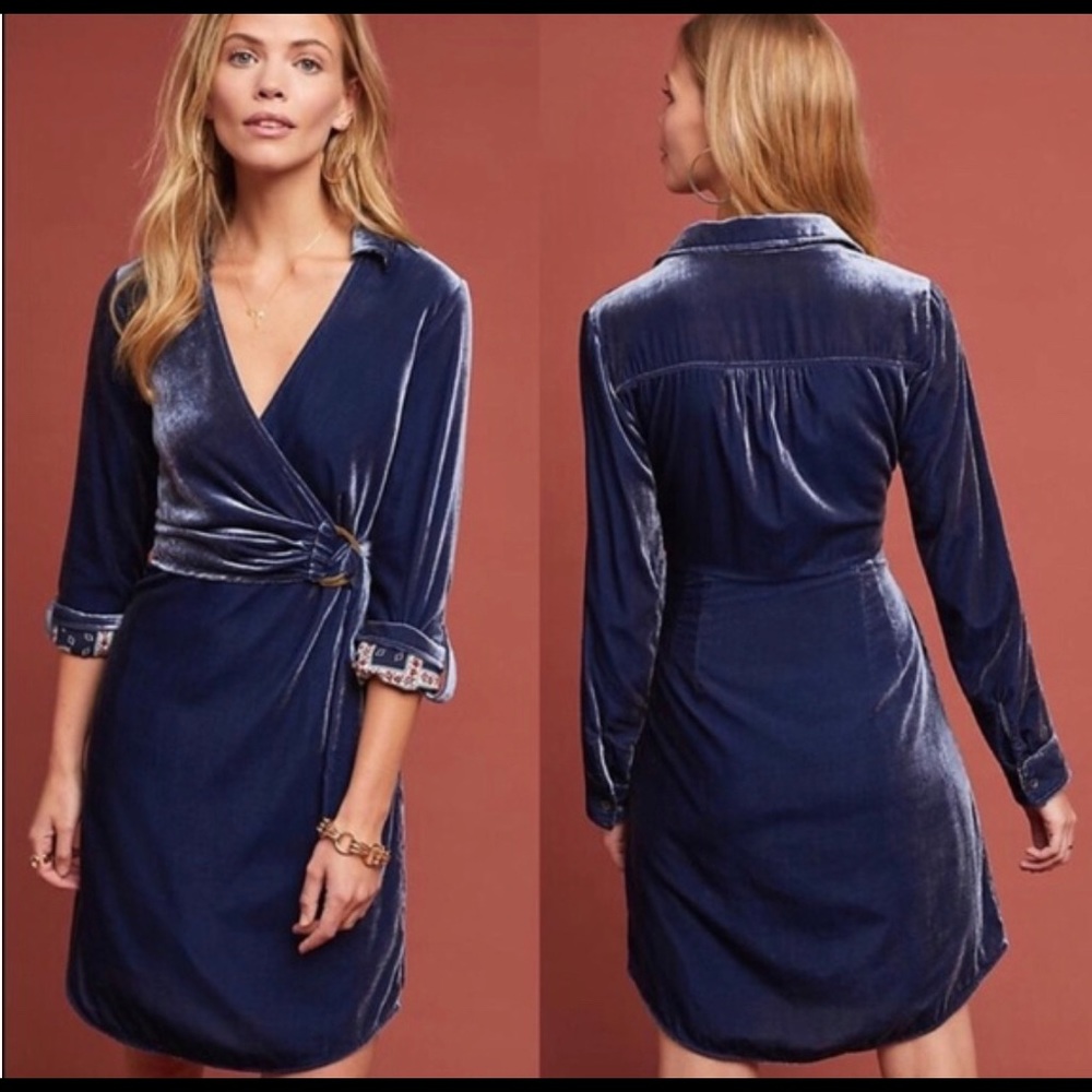 Anthropologie crush velvet blue dress size 4